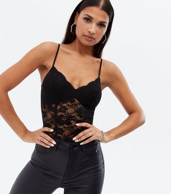 Black Lace Strappy Bodysuit | New Look
